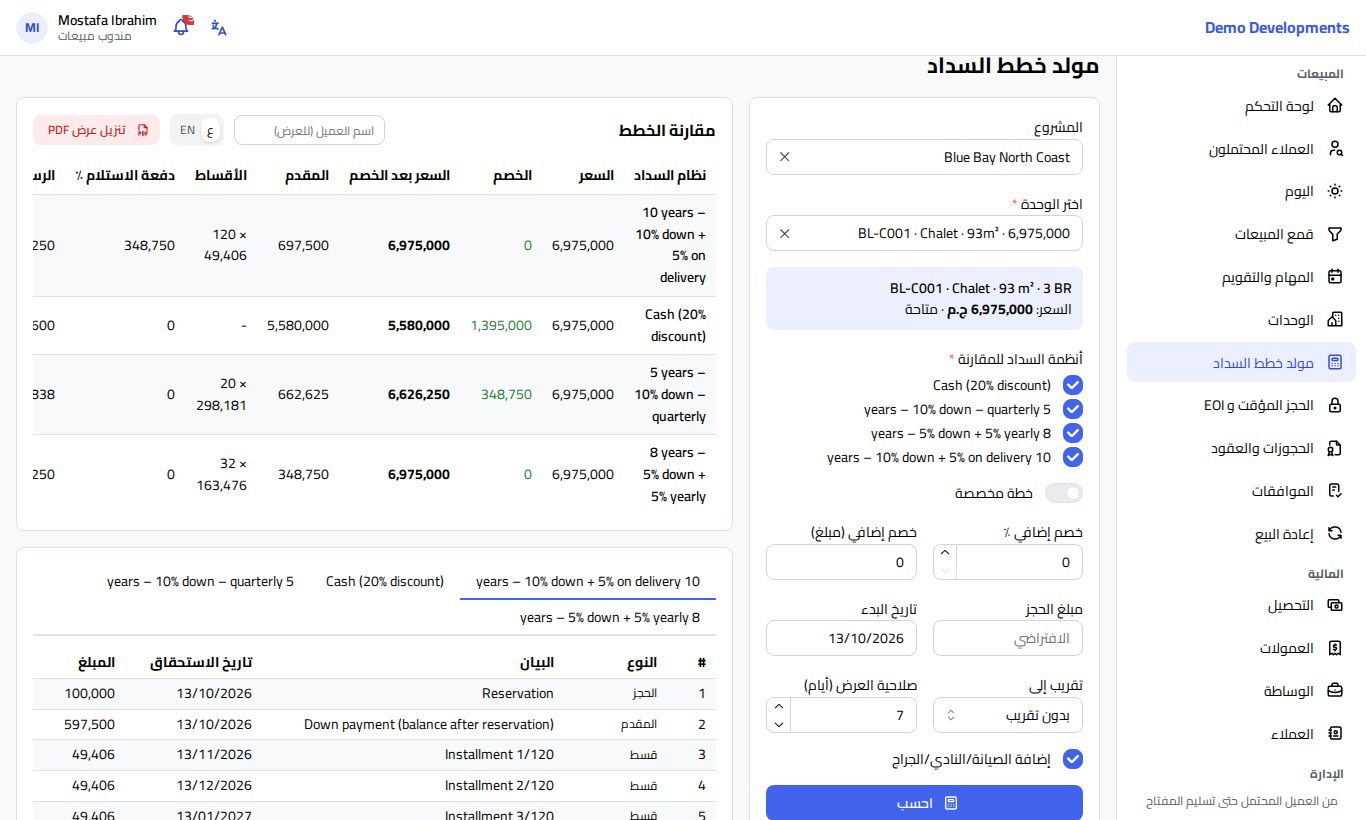 نتائج مولد خطط السداد لخطتين