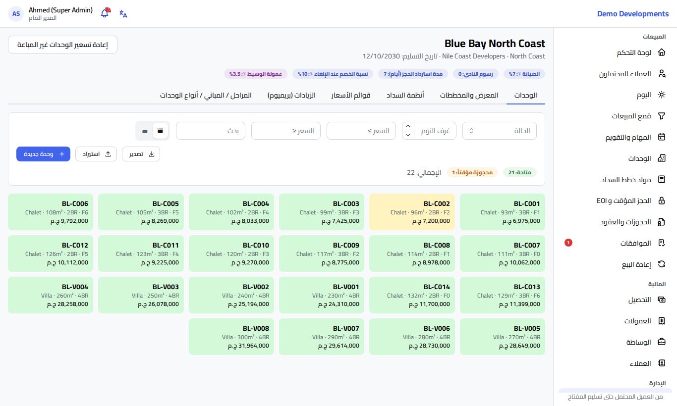 صفحة مشروع وتبويباتها