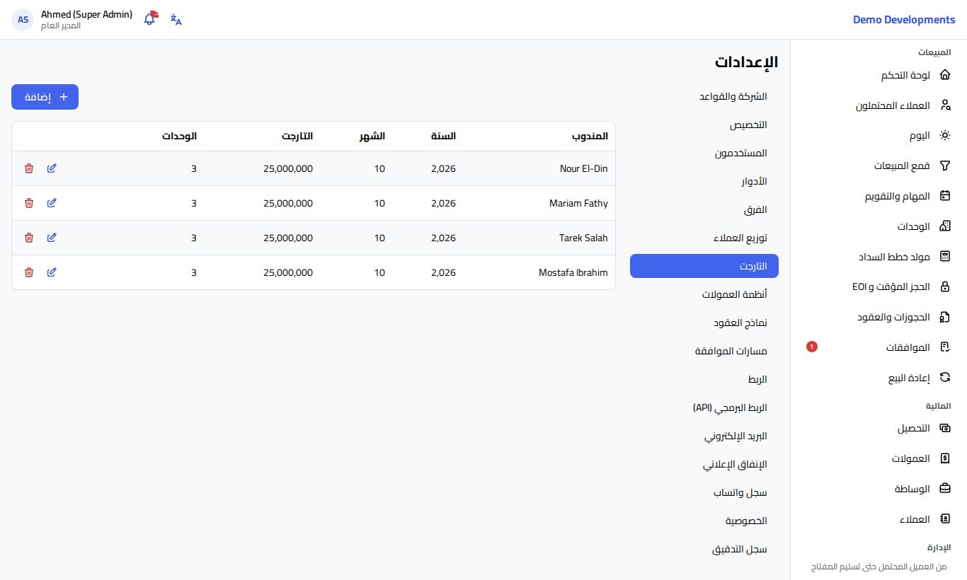 التارجت الشهري في الإعدادات