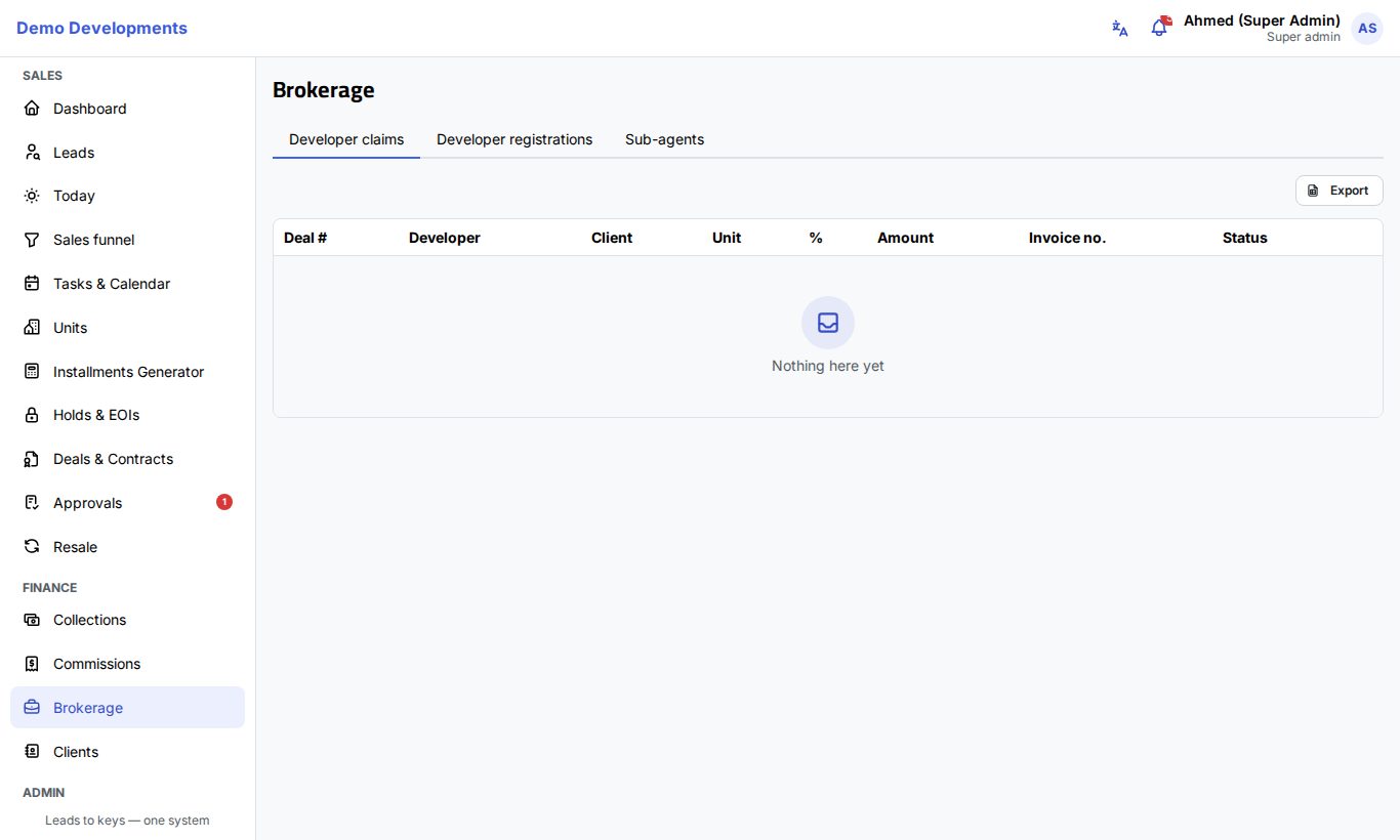 The Brokerage page