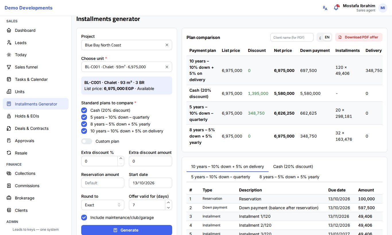 Installments Generator results for two plans