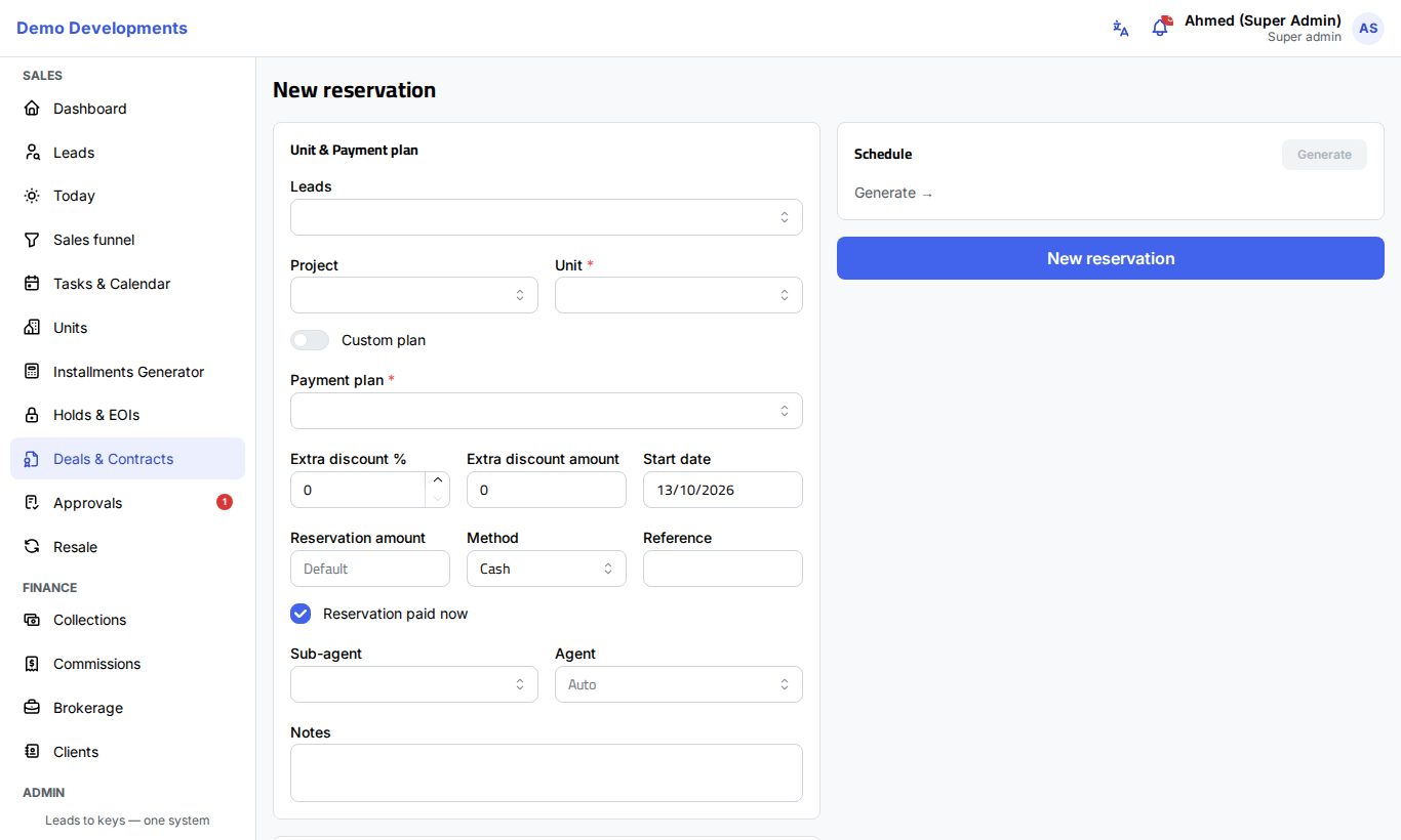 The New reservation page