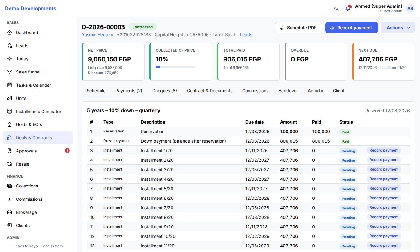A deal page with its summary cards and tabs