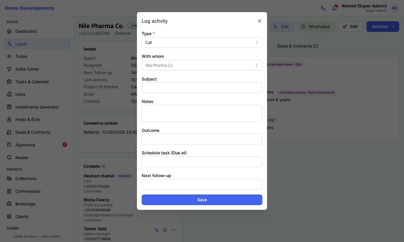 The Log activity window
