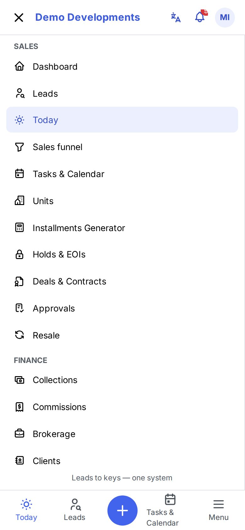 The menu opened on a phone