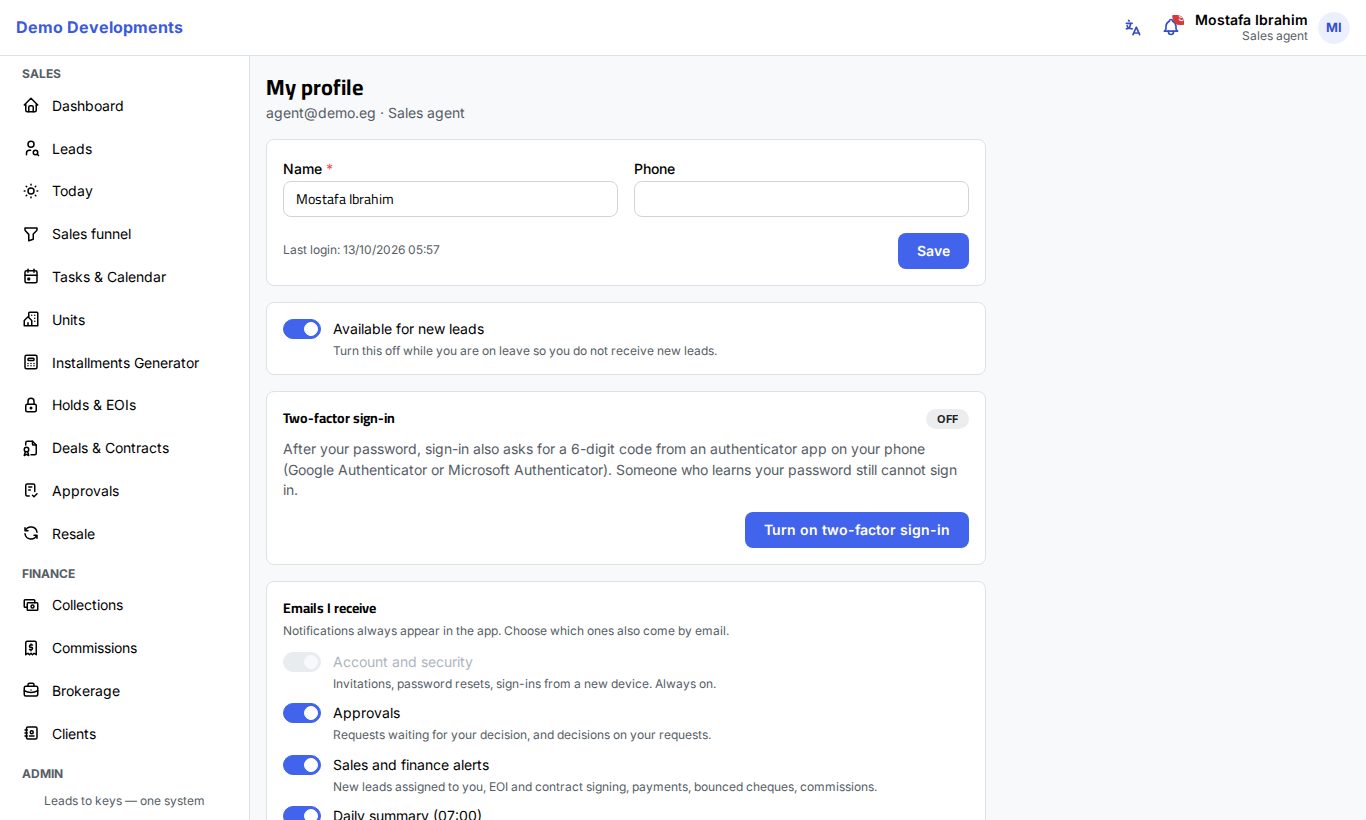 The profile page