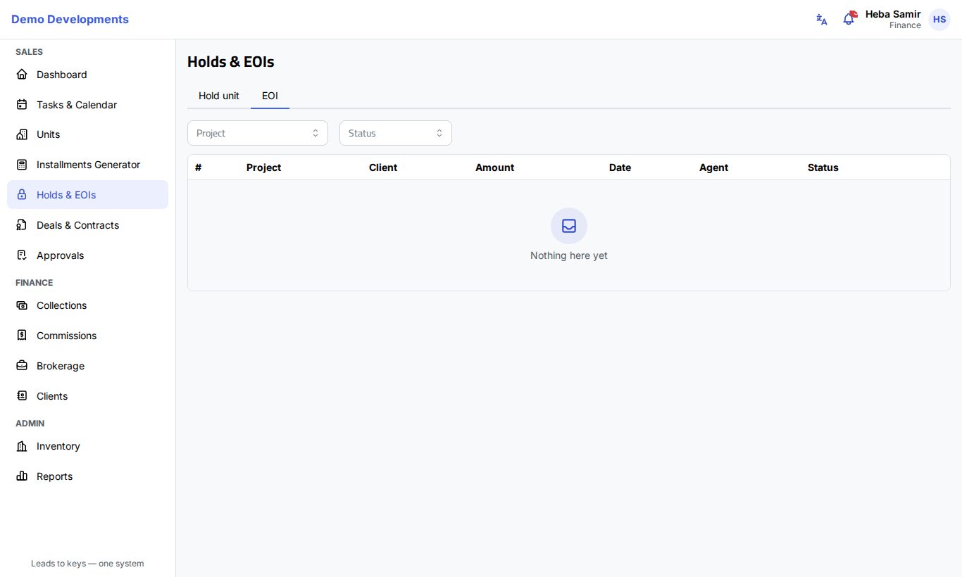 The EOI tab with priority numbers