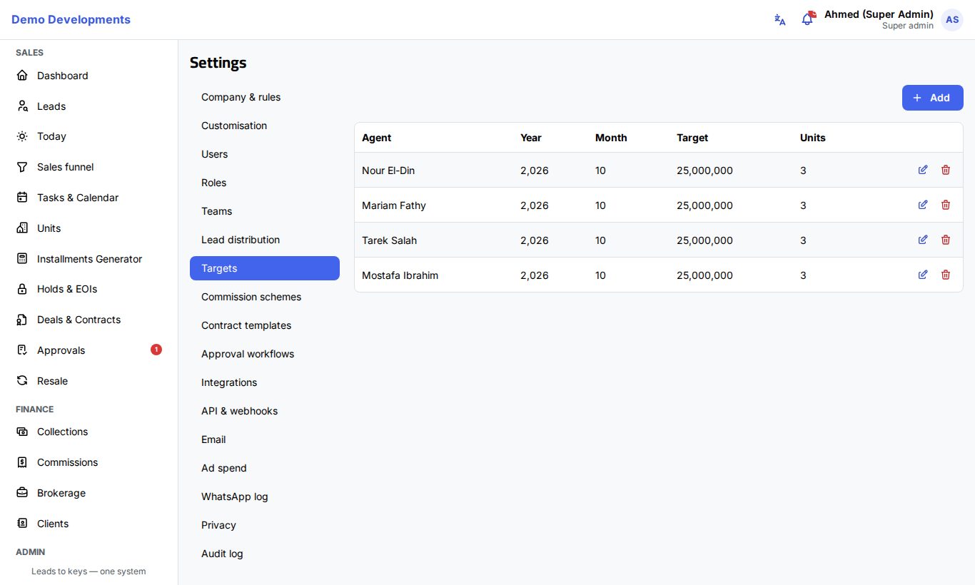 Monthly targets in Settings