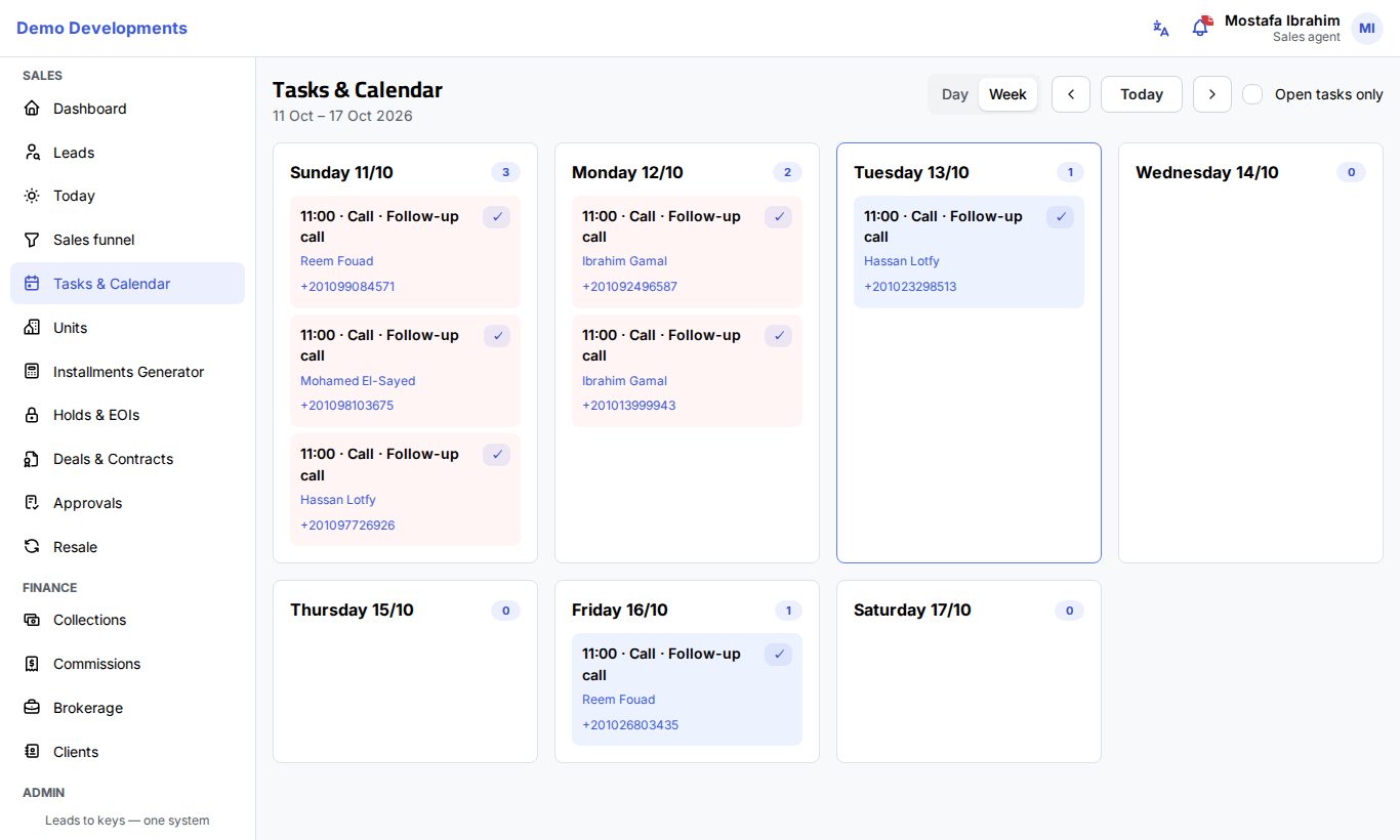 The Tasks & Calendar page in week view